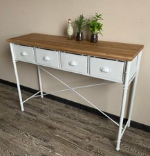 Landhaus Konsole Metall Weiß Holzplatte 4 Schubladen Drahtgeflecht Shabby NEU