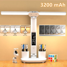 LED Dimmbar Schreibtischlampe Tischlampe Wecker Thermometer Uhr mit Stifthalter