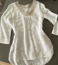 Rena Marx Leinen Tunika Longbluse Größe 40 weiß wunderschön
