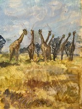 Hans  Clar (1893 Herrnskretschen -1944 Dresden) Aquarell Giraffen um 1920 