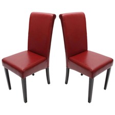 2er-Set Esszimmerstuhl Lehnstuhl Stuhl Novara II, Leder rot, dunkle Beine