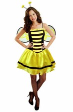 sexy Biene Damen Kostüm 3 teilig Kleid Flügel Haarreif Karneval Cosplay Fasching
