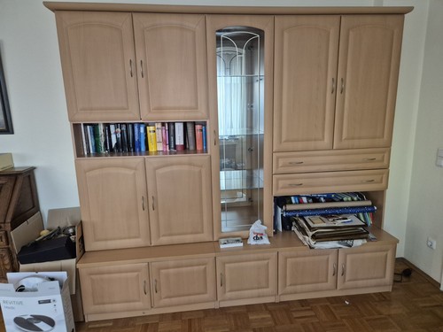 Beige schrankwand holz - beige, holz/glas