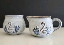 VINTAGE P. Morel 70er KUNSTKERAMIK Zucker + Milch SCHWAN Schriftzug TOP