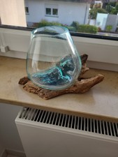 Geschmolzenes Glas auf Wurzelholz hell aus Bali Vase Schale Dekoration Tisch N