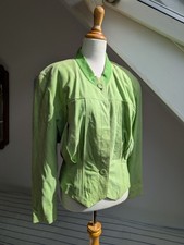 Grüne Lederjacke Damen ~ 80er Vintage Bomberjacke aus echtem Wildleder 