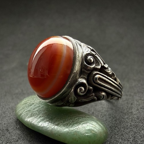 Jugendstil ring 835 - silber, rot
