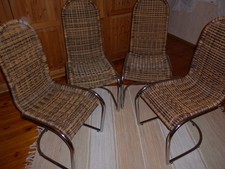 4 x Schwingstuhl Rattangeflecht Esszimmerstuhl Freischwinger Metall Brauntöne