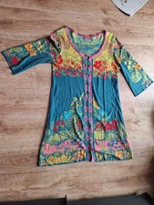 Strickjacke Longjacke IVKO, Gr. XL bunt Blau Gelb Baumwolle guter Zustand