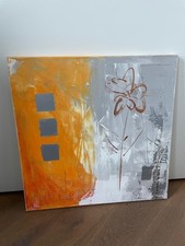 Modernes abstraktes Acrylgemälde in Grau-Orange – Original auf Leinwand 50x50 cm