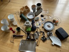 50er Haus Paket Porzellan Teller Küchenhelfer Edelstahl Tablett Töpfe  Besteck