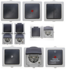 Kopp Nautic grau Schalter Steckdosen Taster Kombi Feuchtraum IP44 Aufputz