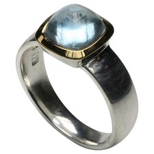 Edler polierter 925er Silberring mit quadratischem Aquamarin