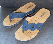 Zehentrenner, Flip Flops, Größe 36, Keilabsatz, Schuhe, blau