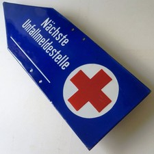 DRK UNFALLMELDESTELLE = Altes Emailschild um 1955 FETT emailliert = TRAUMZUSTAND