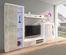 Wohnwand Rumba Anbauwand Wohnkombi Wohnzimmer Weiss matt + Beton hell NB