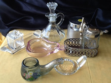 Vintage Glas Karaffe Menage Leuchter Konvolut aus Haushaltsauflösung  9 Teile!