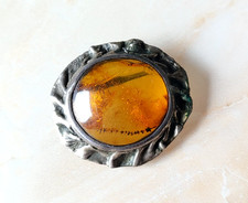 Antik Brosche Silber mit Bernstein,  Meisterzeichen