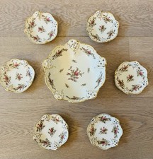 Rosenthal Moliere Porzellan, 1 Schale & 6 Schälchen, Blumenmuster & Goldrand