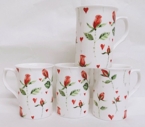 Herzen rote rosen tassen set - rosen,