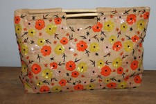 Tasche Jute Sackleinen mit Pailletten-Blumen 48 x 32 x 12 cm Zustand: sehr gut