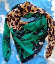 Zara Schal Tuch Dreieckstuch Patchwork Schwarz Beige Grün