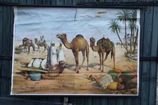 Antike Schul-Wandkarte Rollkarte Walter Heubach Beduinen Karawane Dromedar