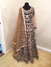 Indisches Hochzeit Party Kleid Kleid Blau & Gold