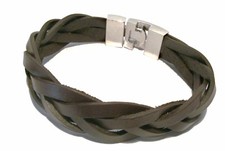 HERRENARMBAND LEDER GEFLOCHTEN  BRAUN SILBERFARBEN EDELSTAHL ARMBAND HERREN