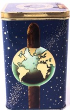 Blechdose antik Reklame Werbung Zigarren Weltachse 25 Stück Globus Sternenhimmel