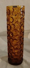 Glaswerke Hirschberg Zylinder Vase Bubbles Bernstein - 60er/70er