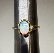 14K Vintage Opal Ring mit natürlichem Diamant Akzent unglaublicher Blitz Größe 6,25