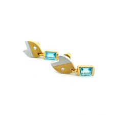 Goldohrringe mit Blautopas, Ohrstecker Bicolor Gelbgold/Weißgold 585 14  KT