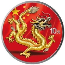 2025 China 10 元 Yuan  Dragon Great Wall color  1oz Silber 999 BU NUR 2.888 Münze