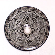 HANDBEMALTES KERAMIK HANDWASCHBECKEN * FES POTTERY * Schwarz, Weiß & Grau * 35 cm