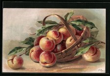 Spankorb mit frischen Pfirsichen, Ansichtskarte 