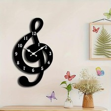 Wanduhr mit Cartoon-, minimalistisch, , zum Aufhängen, Uhr mit Musiknote für