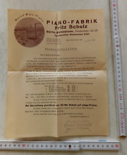 Originale Preisliste Piano Fabrik Fritz Schulz Berlin Weissensee von 1932