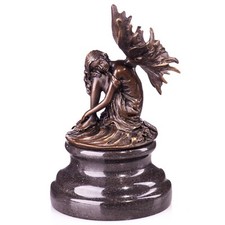 BRONZE Figur  Elfe MARMORSOCKEL Magie NATUR Deko Statue FEE sitzende Elfe JMA067