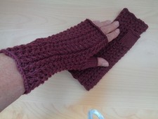 Damen Handschuhe Handstulpen Pulswärmer ~ One Size ~ Handgestrickt weinrot ~ NEU