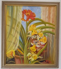 Nr.: 968 Ölgemälde mit Rahmen Malerei Oil Painting Stillleben Blumen 1954 Jahr
