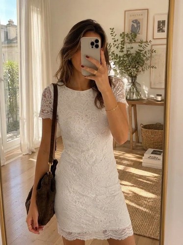 Damen kleid weiß - damen, spitze