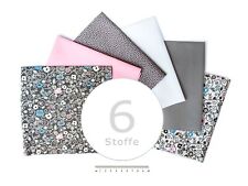 Stoffpaket 6 Stoffe Blümchen grau / rosa / weiß, Blumen, Punkte, Pünktchen, dots