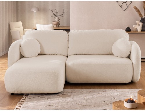 Ecksofa chenille beige creme - chenille,