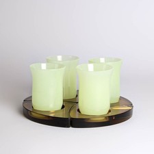 Murano Glas Becher Set von 4 auf Untersetzer Seguso Vetri d'Arte lime braun