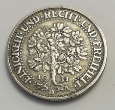 Münze Weimar, 5 Reichsmark 1931 D, Eichbaum, Silber, Erhaltung Ist Sehr Gut