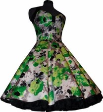 Tanzkleid zum Petticoat 50er Mode grün schwarze Retroblüten Party Fifties