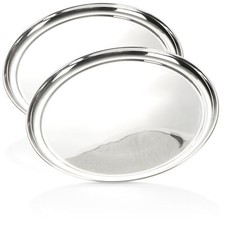 2x Servier-Tablett aus Edelstahl - rundes Tablett zum Servieren und Dekorieren