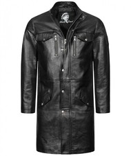 Leder Mantel Herren Lang Schwarz Echtleder Herrenmantel H-343 Rock Creek NEU