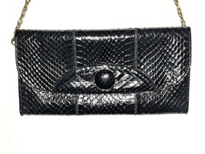 Vintage elegante Handtasche Leder schwarz 70er Jahre Ketten Riemen